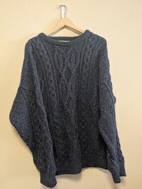Adirondacks Ireland 100% Merino Wool Cable Knit Sweater L